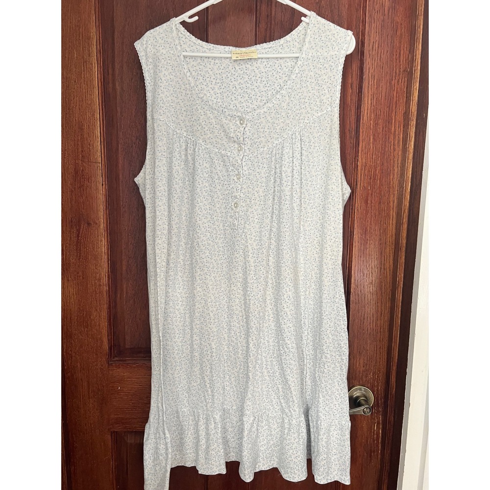 Bobbie Brooks Womens 2X blue Floral Sleeveless Ruffle Hem Nightgown vntg granny